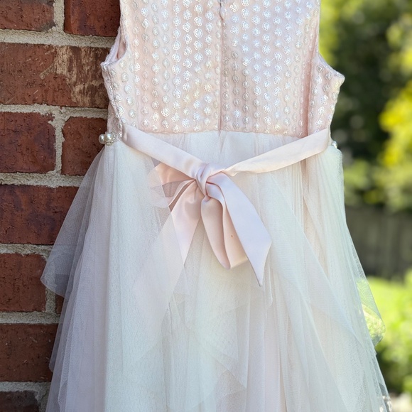 Elegant Blush Pearl & Tulle Party Dress - Picture 2 of 5